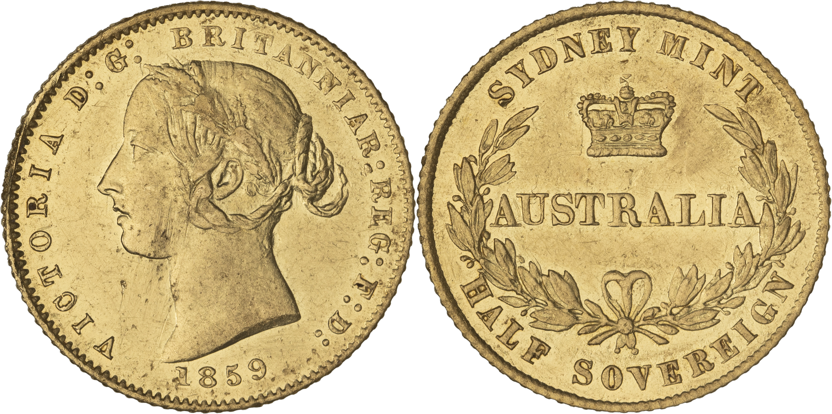 Victoria, Sydney Mint Reverse - Type II, Half Sovereign, 1859, EF