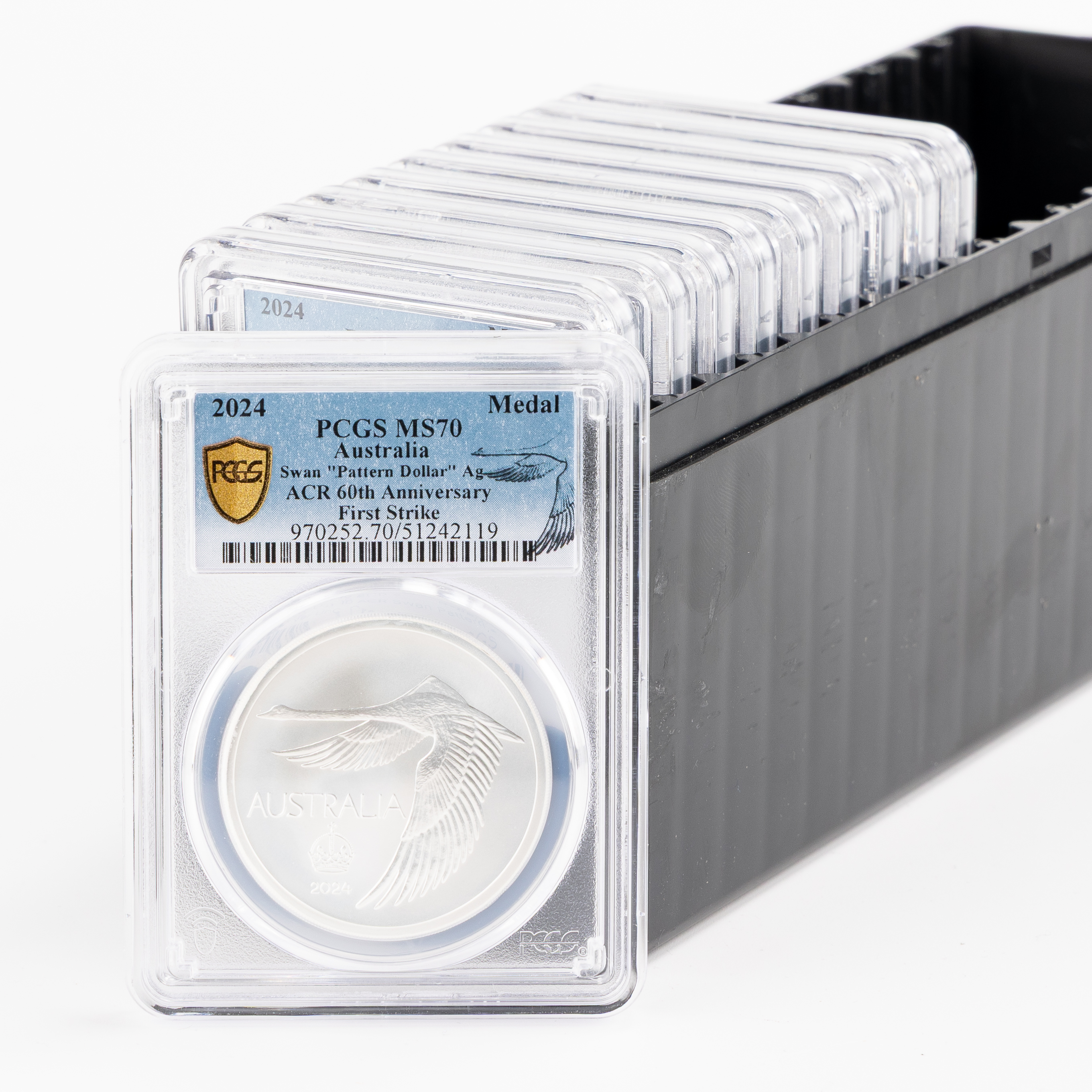 Group of 10 ACR Swan Pattern Dollar Silver Unc, Crown, 2024, PCGS MS70