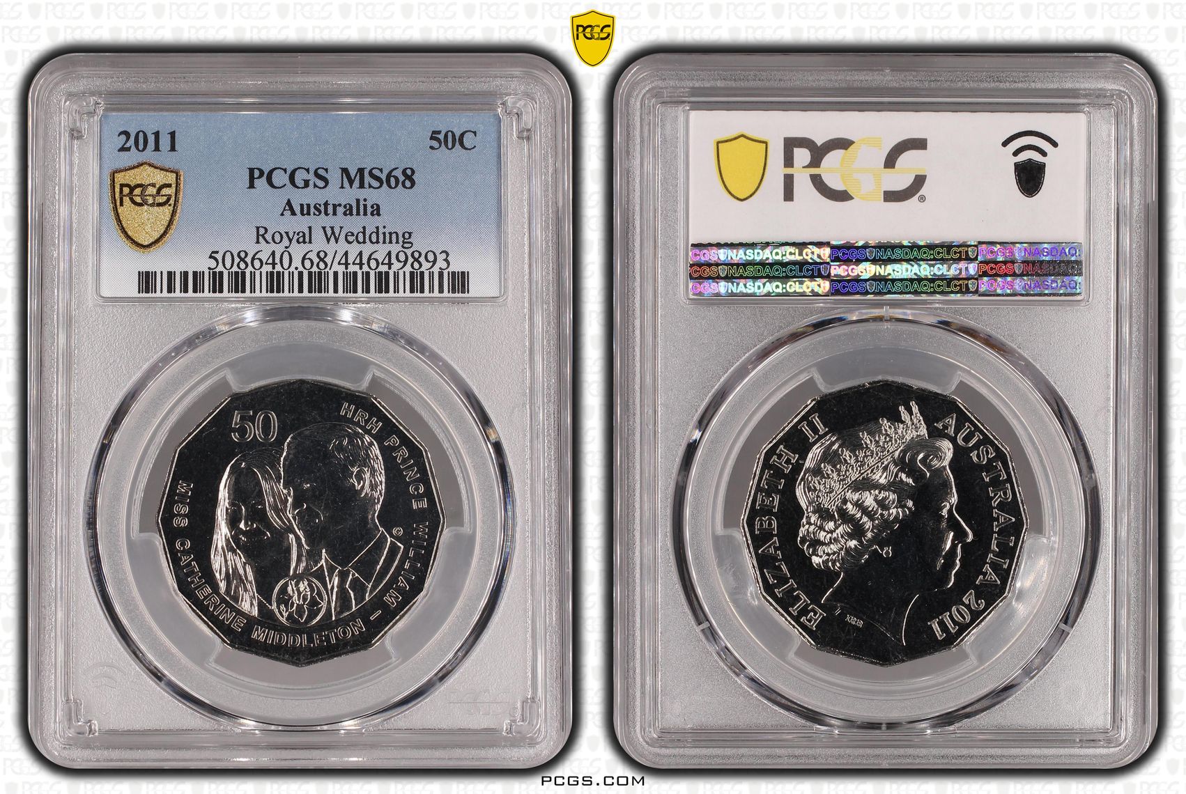 Elizabeth II, Royal Wedding, Fifty Cent, 2011, PCGS MS 68