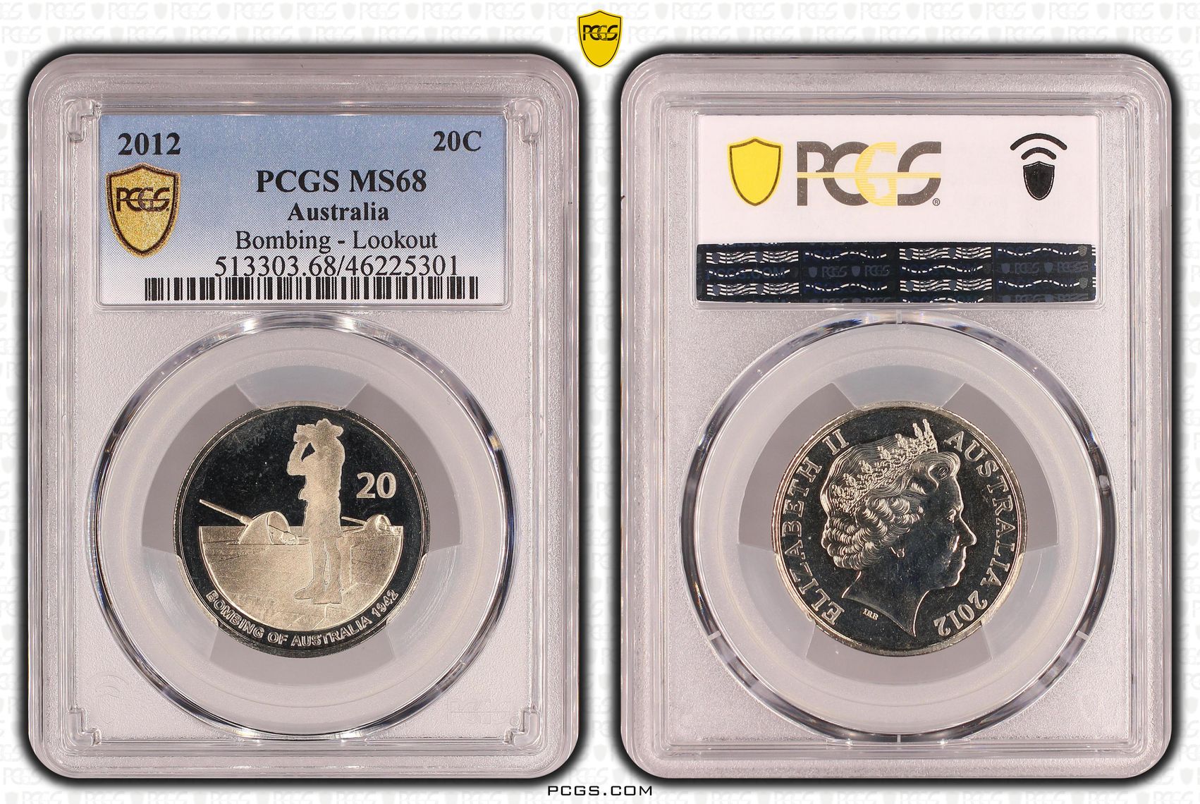 Elizabeth II, Bombing - Lookout, Twenty Cent, 2012, PCGS MS 68