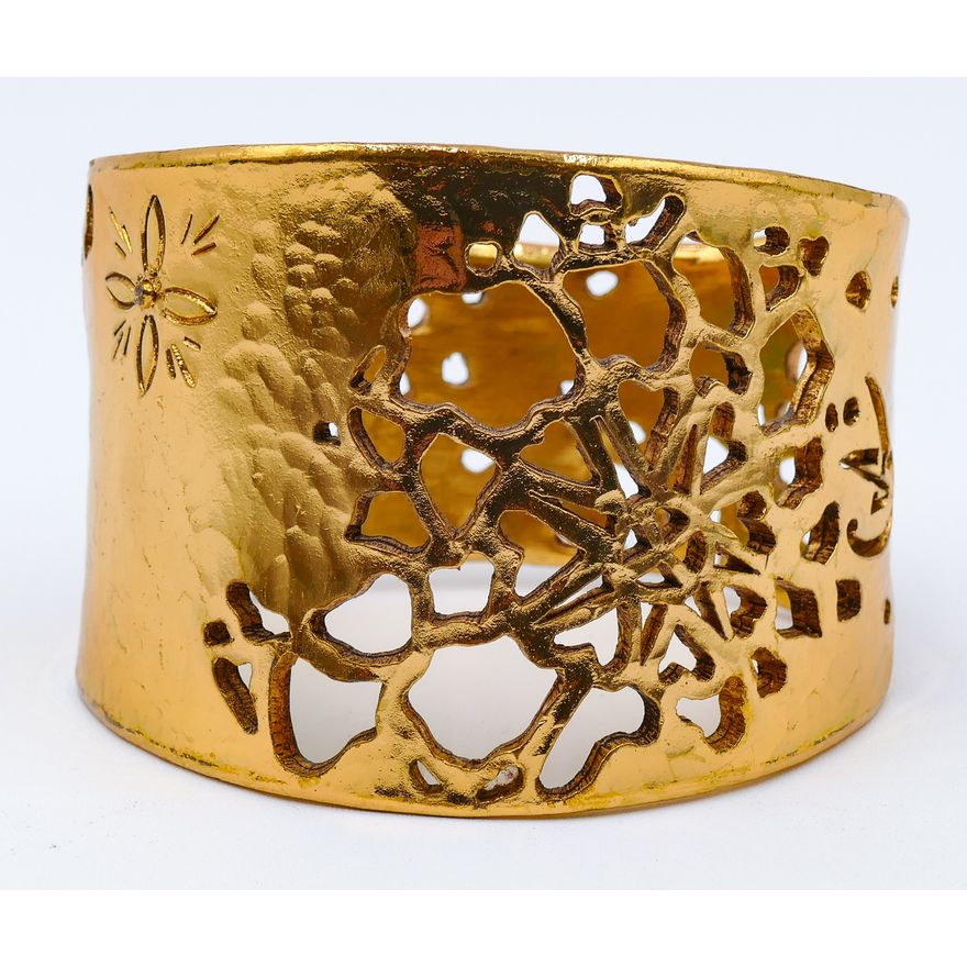 Haute Coutoure Style Gilt Metal Pierced Cuff Bracelet 2.25'' Thick