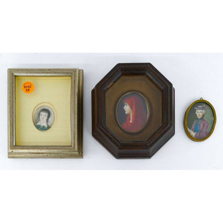 3pc Antique Painted Miniature Portrait Paintings