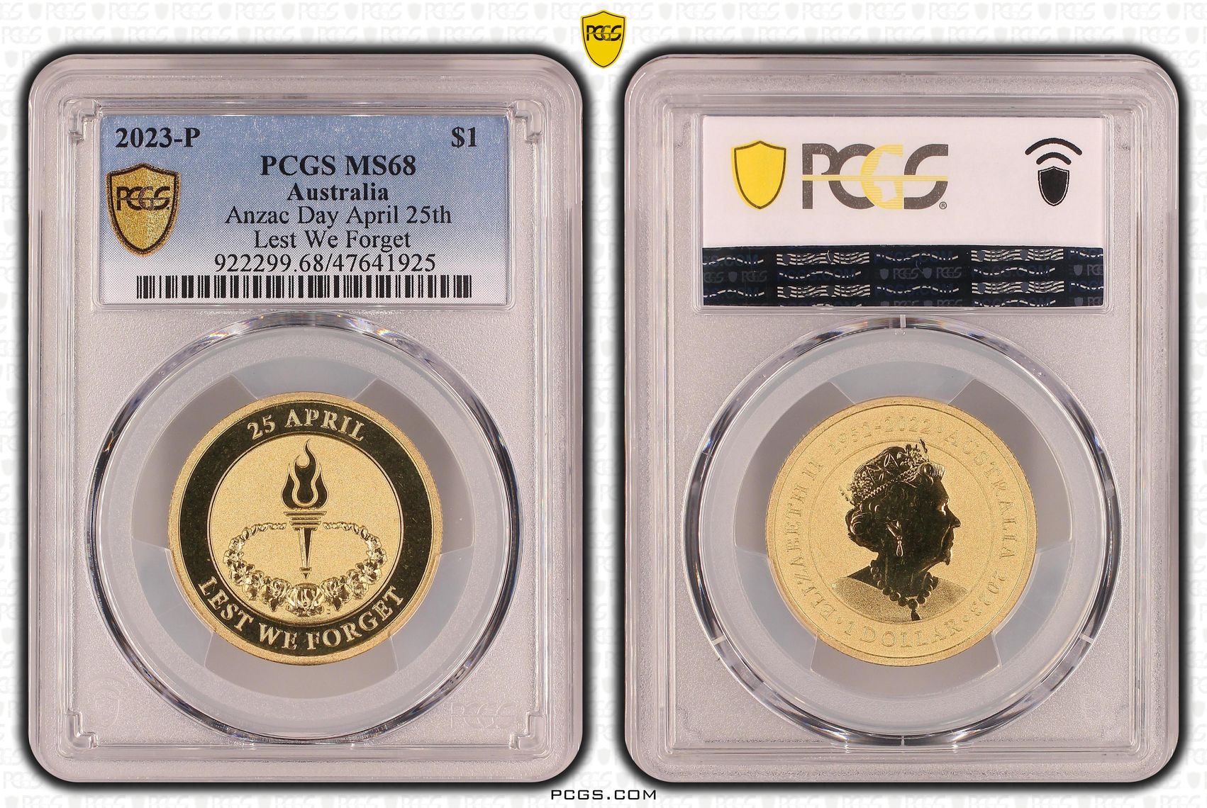Anzac Day April 25th, One Dollar, 2023-P, PCGS MS 68