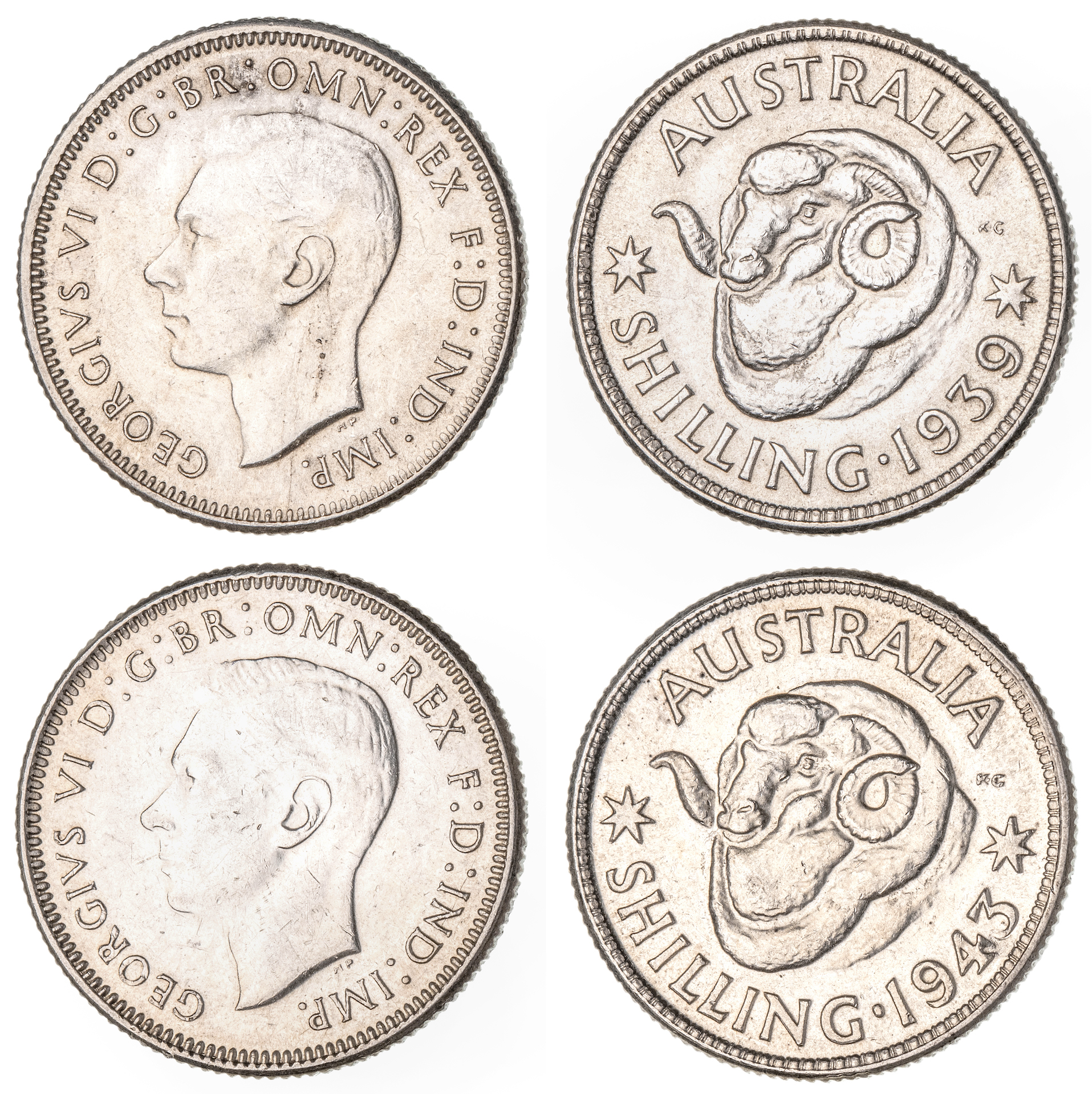 George VI, Shilling, 1939 & 1943, aUNC