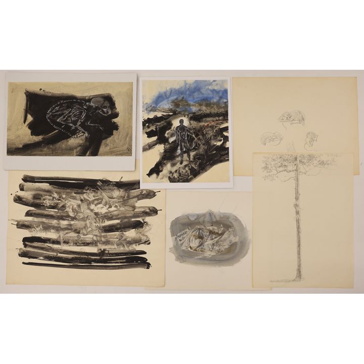 6pc Neil Meitzler 1970's Artworks & Drawings 23''x29'' Largest