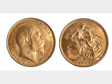 1909 EDWARD VII LONDON MINT GOLD SOVEREIGN