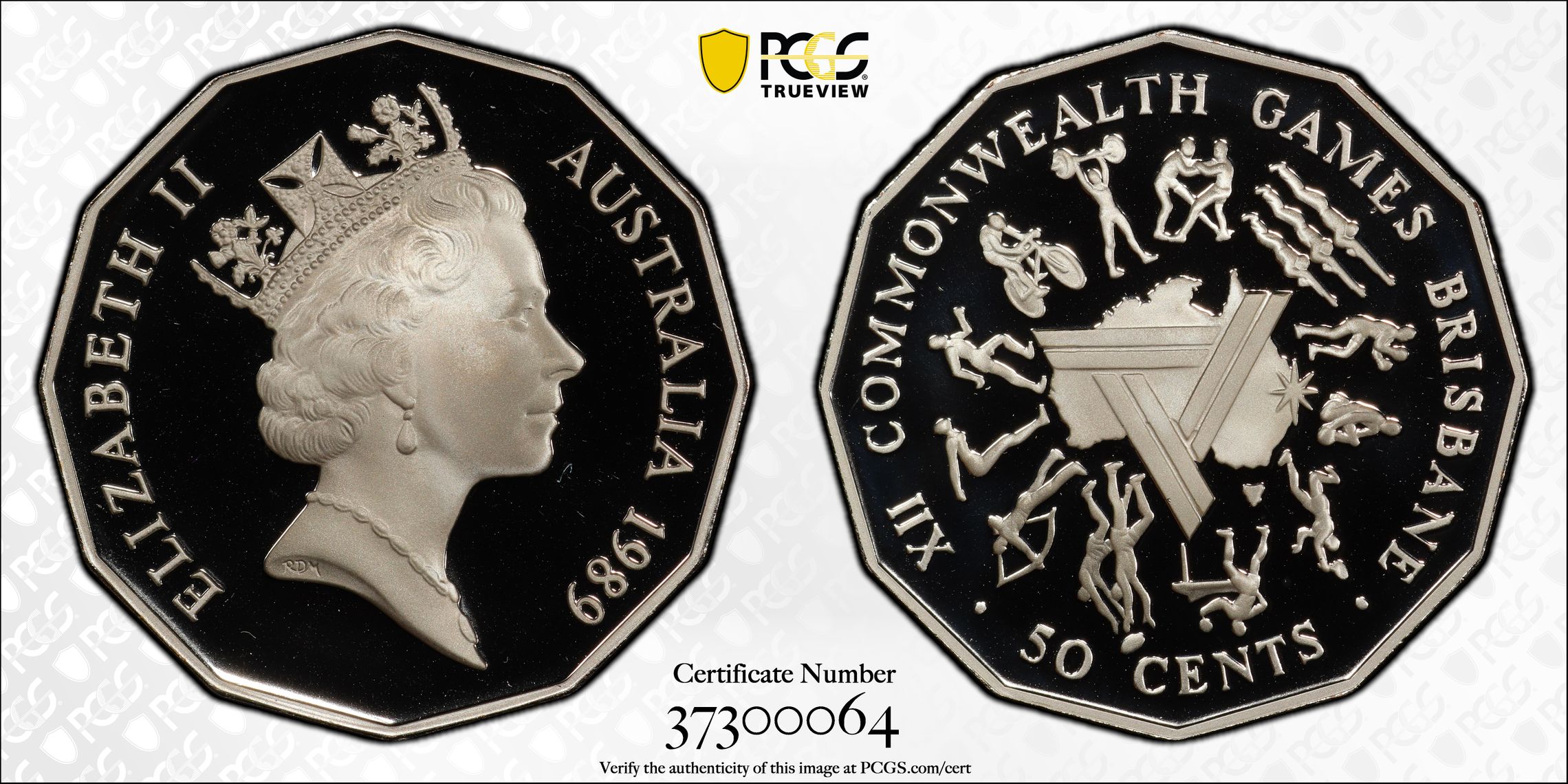 1989 Australia Fifty Cent, 50c Silver Commonwealth Games PCGS - PR69DCAM -064