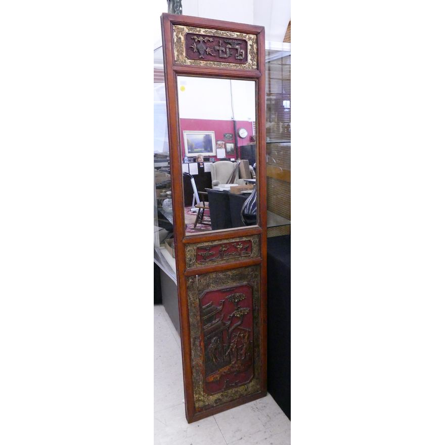 Antique Chinese Lacquered Panel Mirror- 66x16''