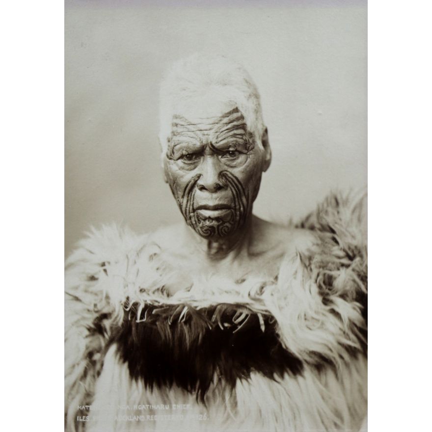 ILES, ARTHUR JAMES  [photographer] - Head and shoulder portrait of Matene Te Nga, Ngatimaru chief