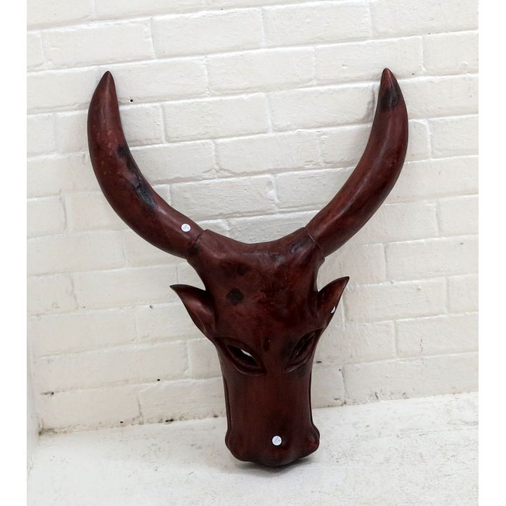 CARVED WOODEN BULL HEAD