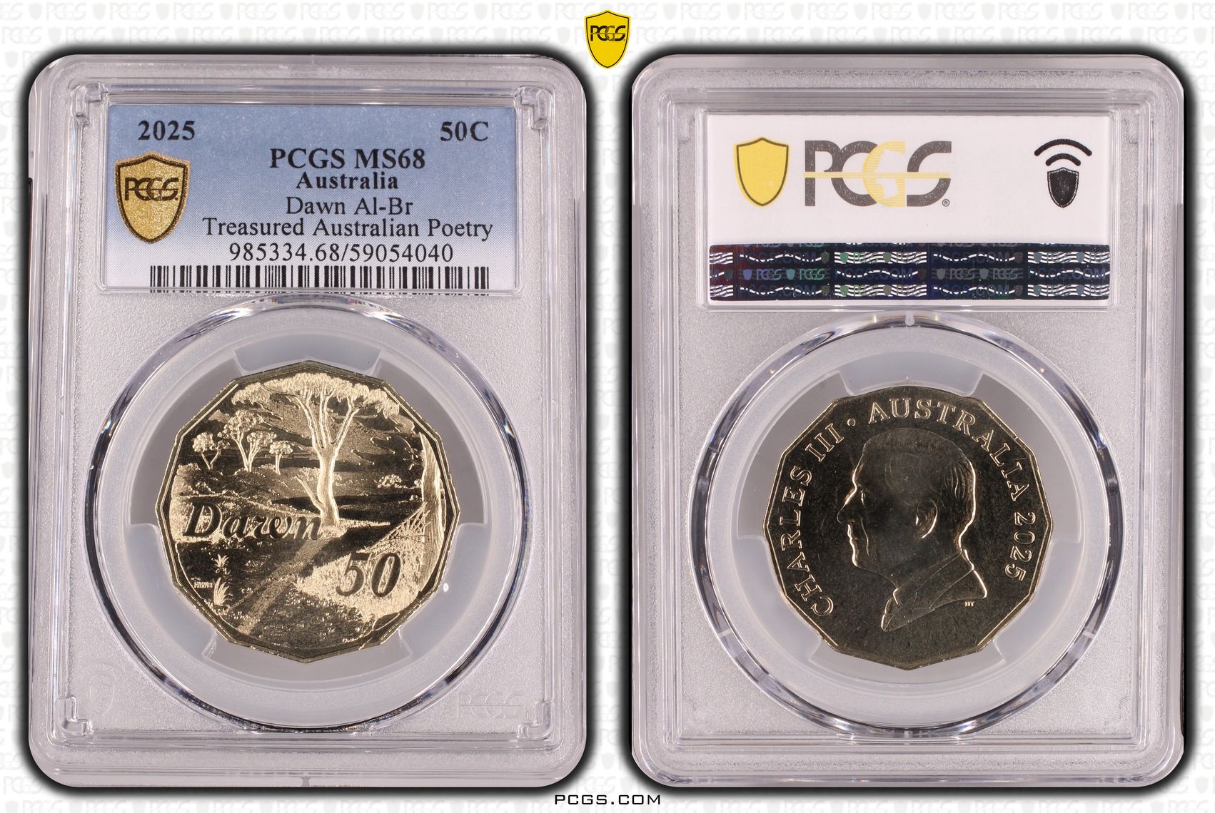 218 · Dawn Al-Br Treasured Australian Poetry, Fifty Cent, 2025, PCGS MS68