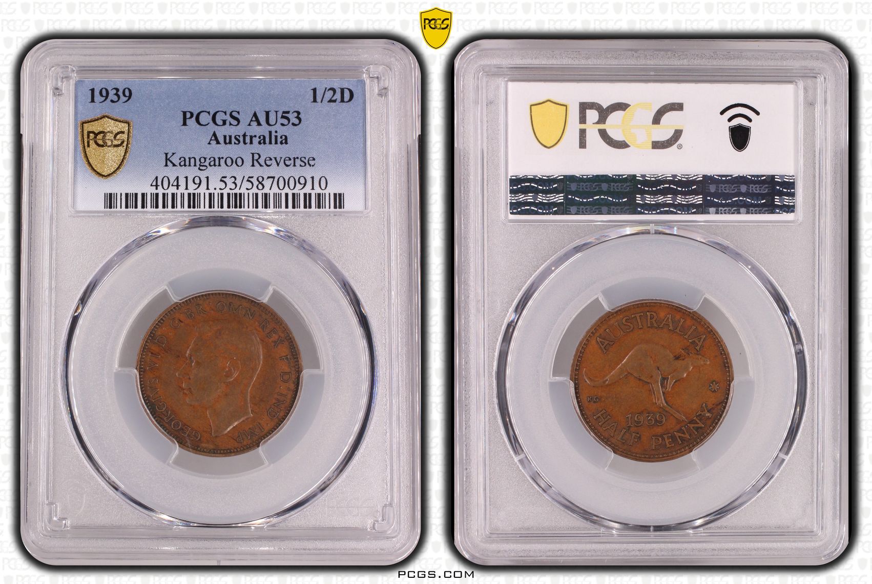 George VI, Kangaroo Reverse, Halfpenny, 1939, PCGS AU53BN