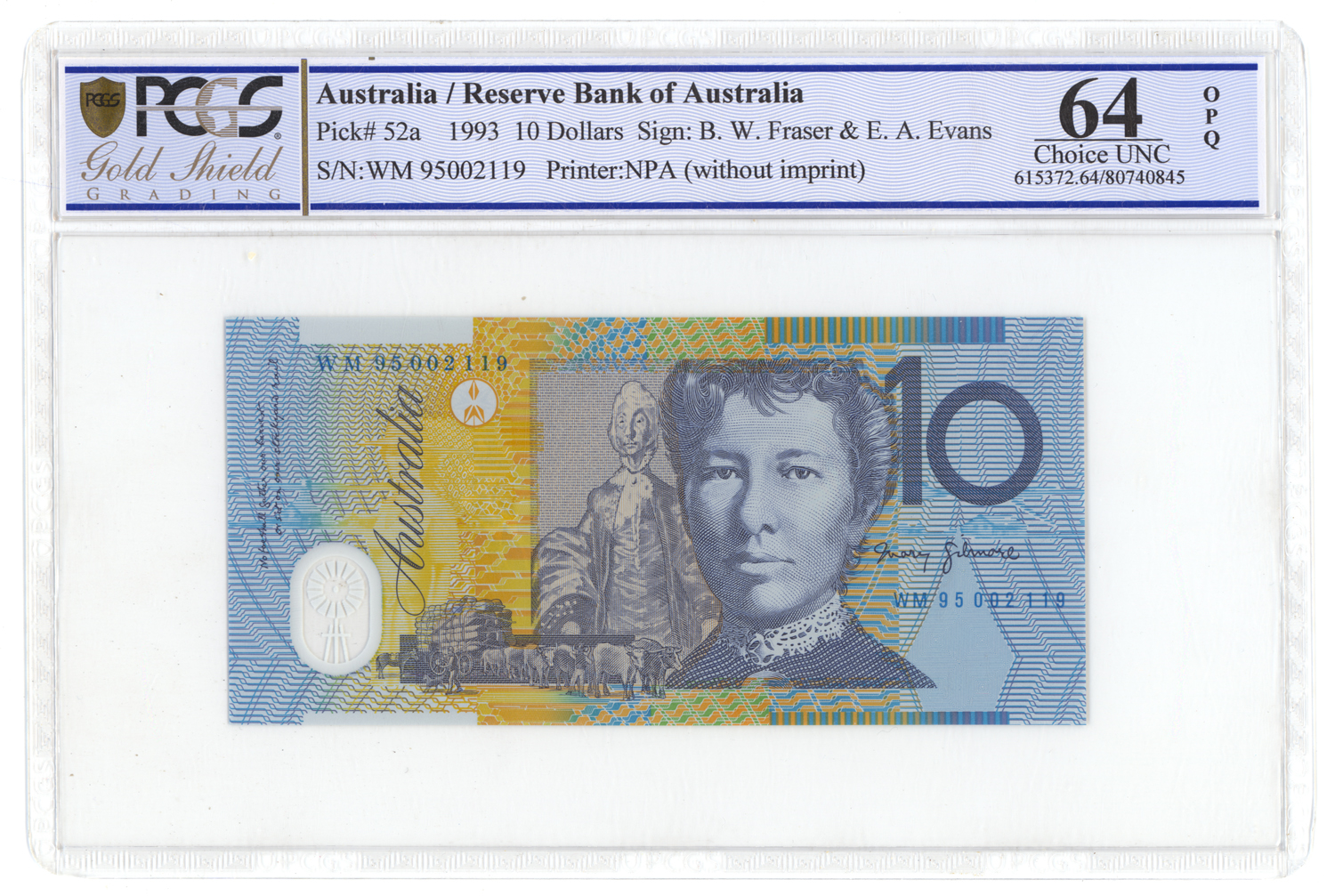 Fraser/Evans, Error Note, Ten Dollar, 1993, PCGS Choice UNC 64 PPQ