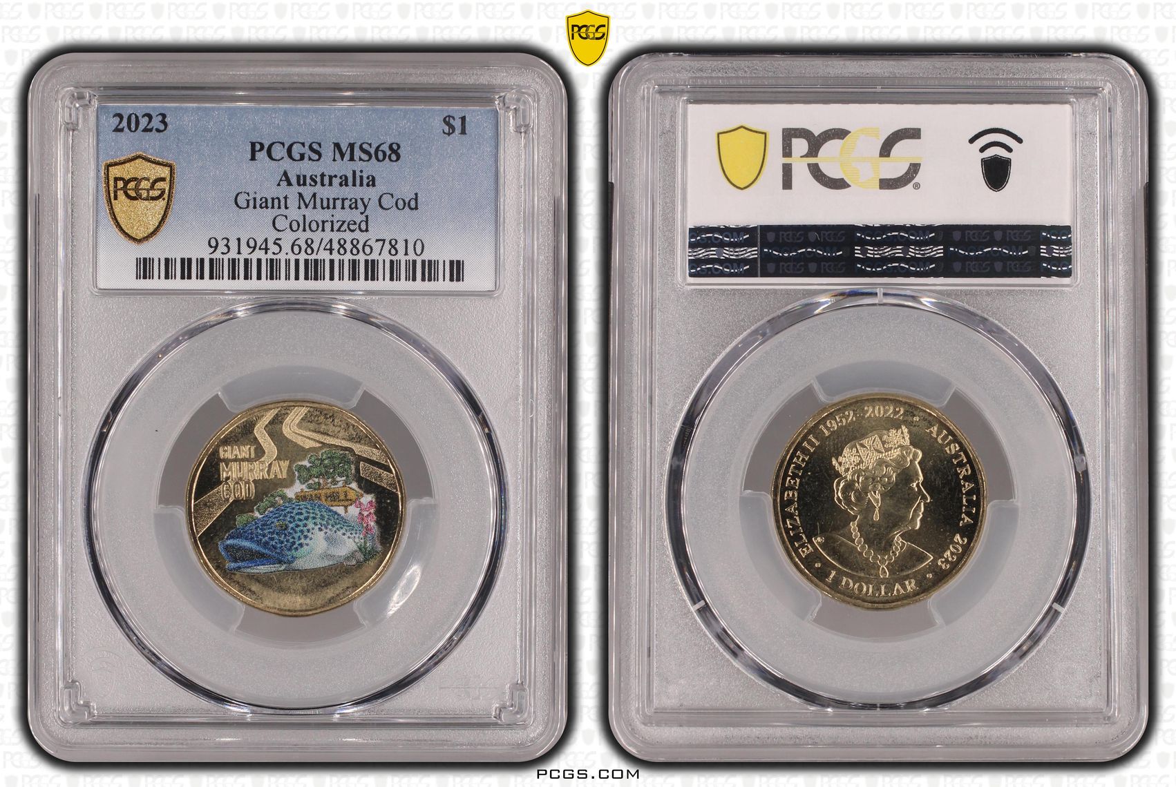 Giant Murray Cod - Coloured, One Dollar, 2023, PCGS MS68