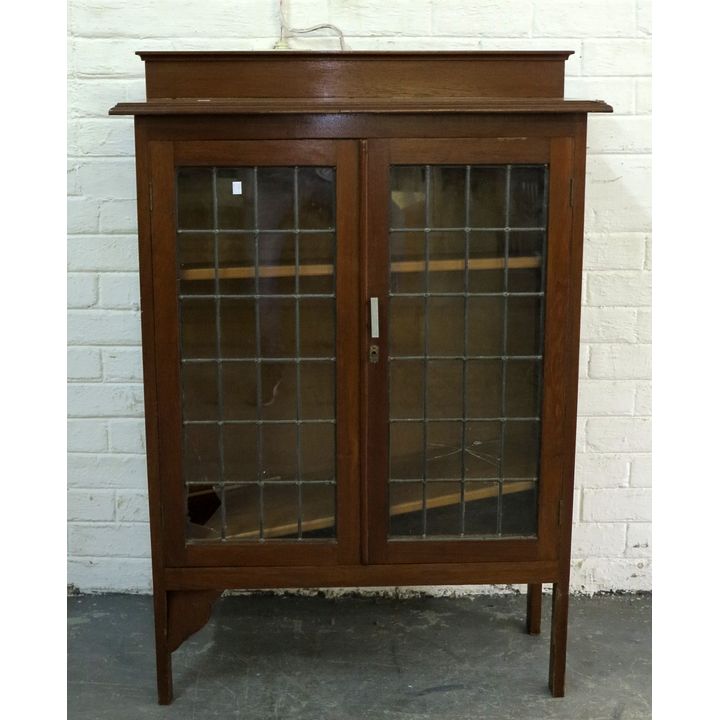 TEAK LEAD-GLAZED BOOKCASE,