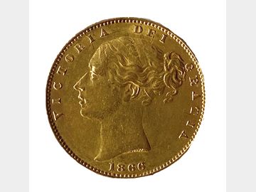 1866 Queen Victoria Young Head #Die 47 London Mint Shield Gold Sovereign