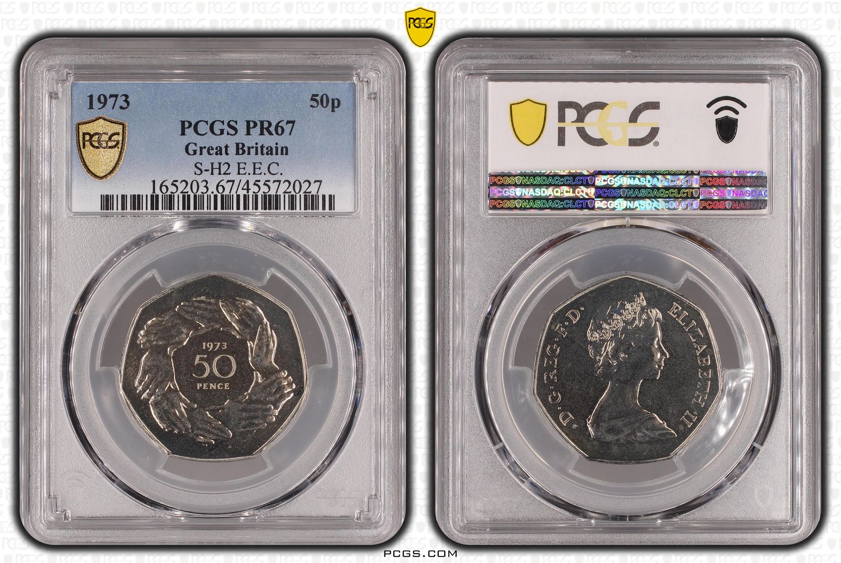 Great Britain, S-H2 E.E.C., Fifty Pence, 1973, PCGS PR67