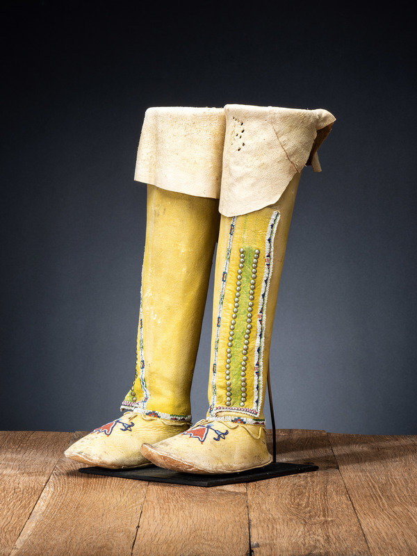Kiowa Beaded Boot Moccasins, with Eagle Tail Design 