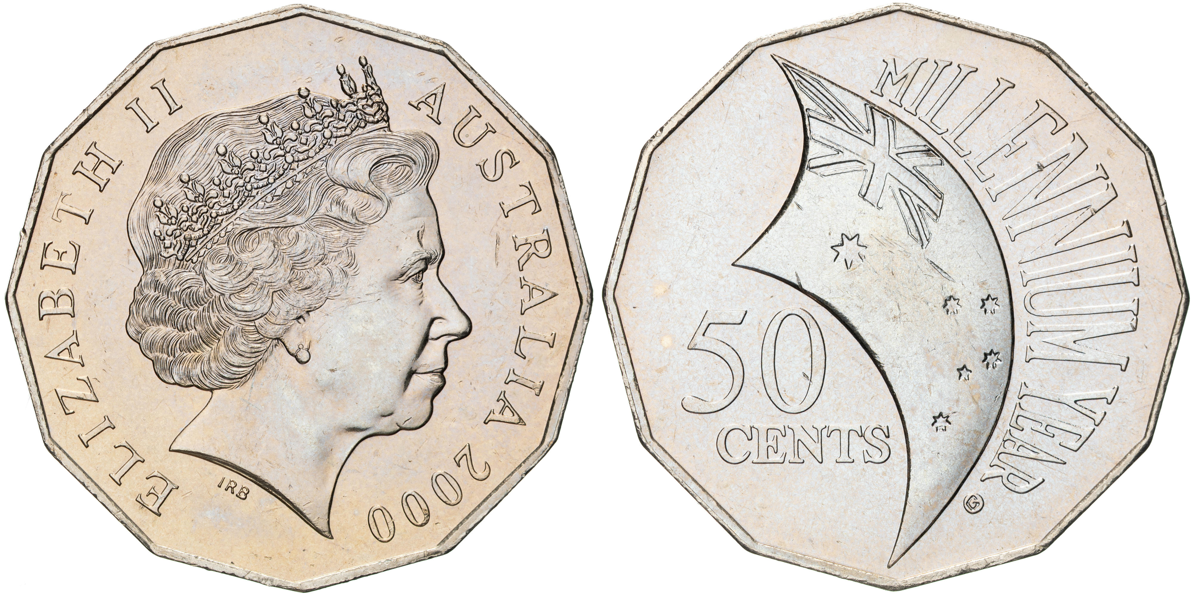 Elizabeth II, Incuse Flag, Fifty Cents, 2000, UNC