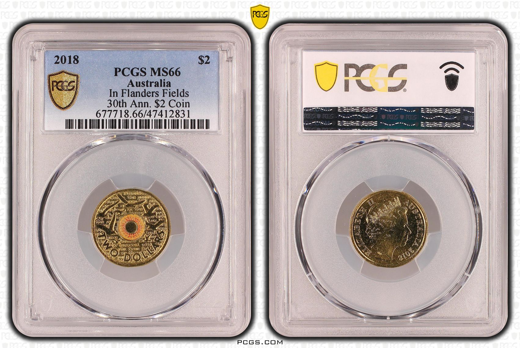 472 · Elizabeth II, Remembrance Day Colorized In Flanders Fields 30th Ann. $2 Co , Two Dollar, 2018, PCGS MS66