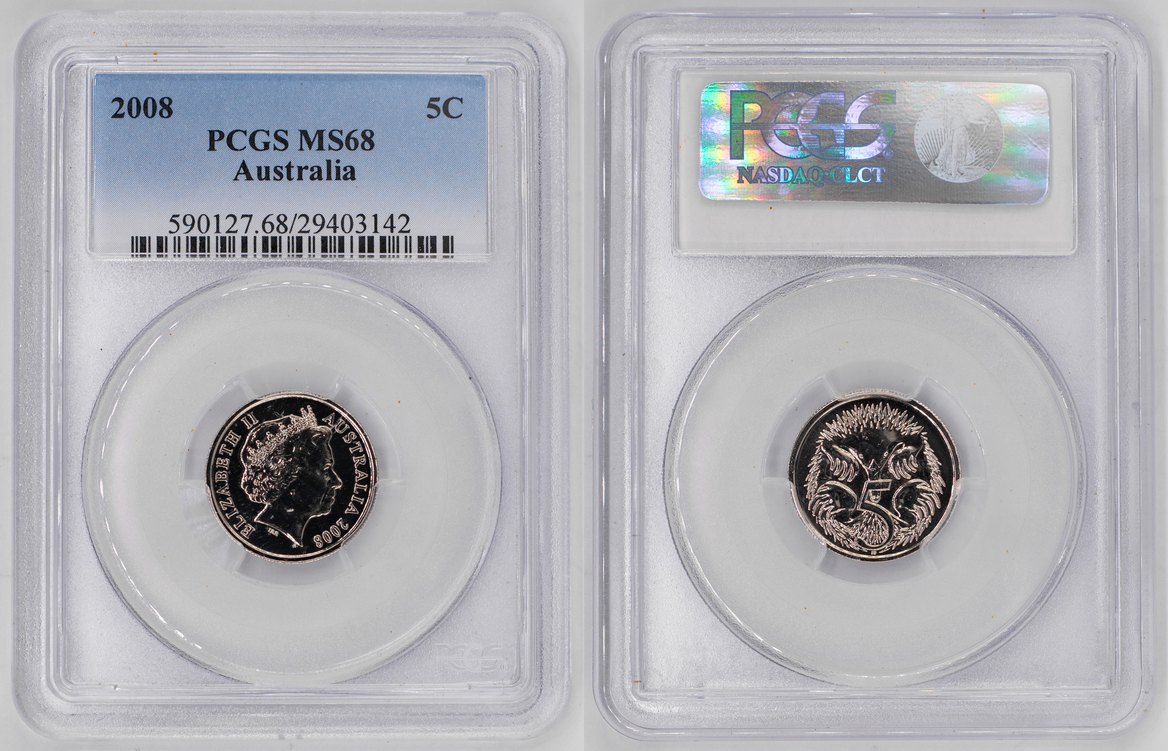Elizabeth II, Five Cent, 2008, PCGS MS68