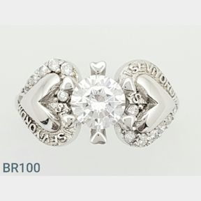 STERLING SILVER 'DOUBLE HEART' RING WITH CZ'S (SIZE O1/2) - 51543/250