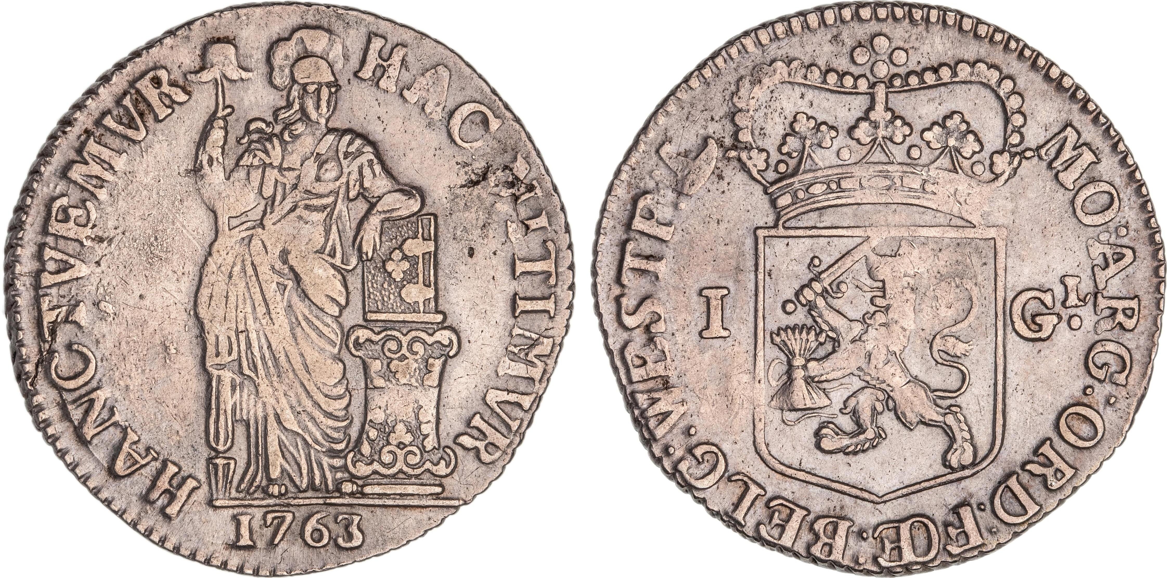 Netherlands, West Friesland, Gulden, 1763, VF