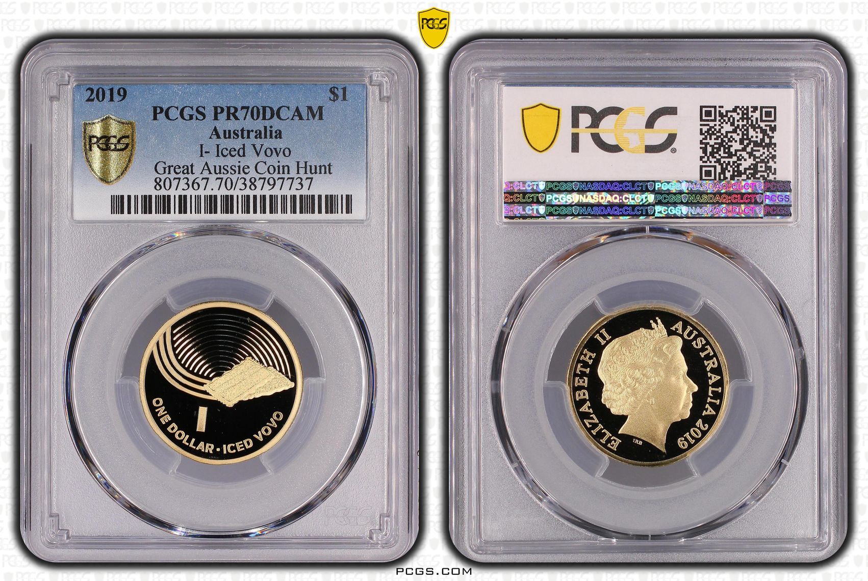 I- Iced Vovo Great Aussie Coin Hunt, POP 9/0, One Dollar, 2019, PCGS PR70DCAM