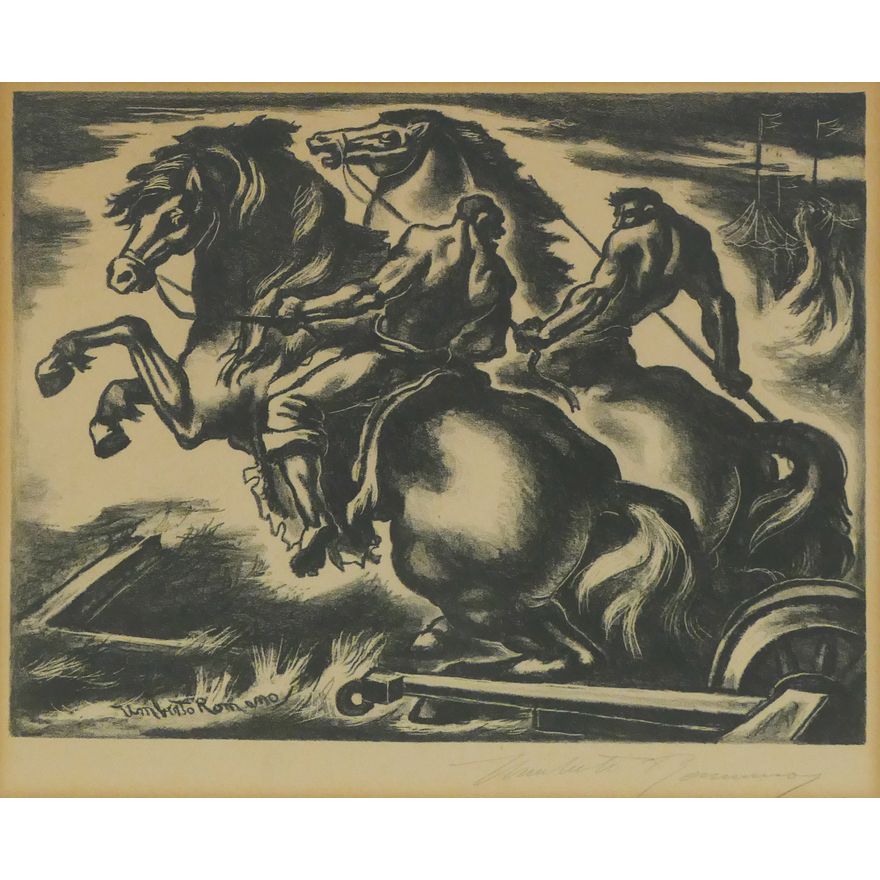Umberto Romano 'Circus Horse Act' Lithograph. c. 1930's.