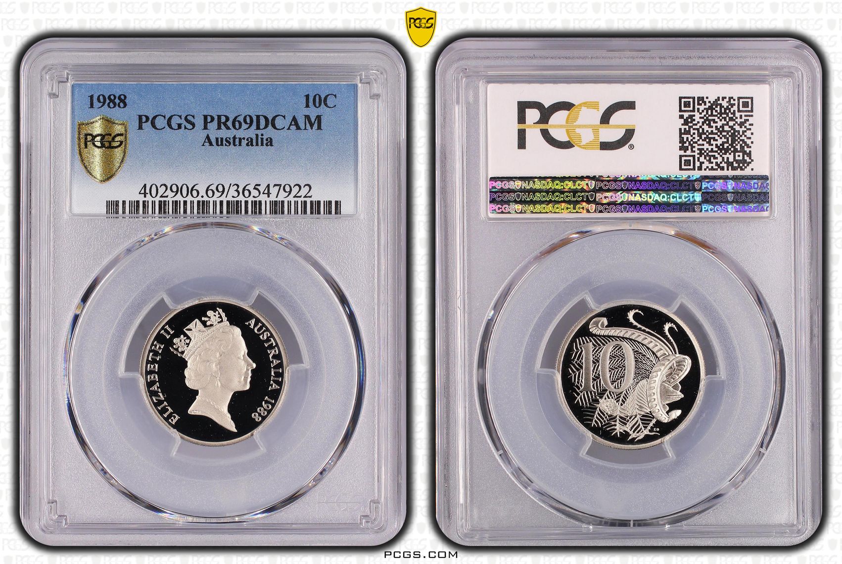 Elizabeth II, Ten Cent, 1988, PCGS PR69DCAM