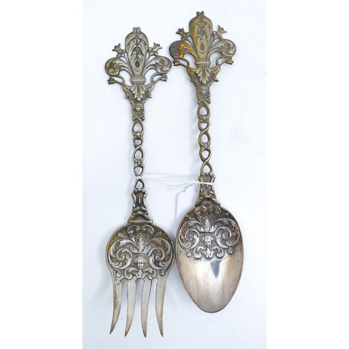 Pair Coppini Italian 800 Silver Fleur-de-Lis Spoon & Fork 8.5'' - 123 Grams TW