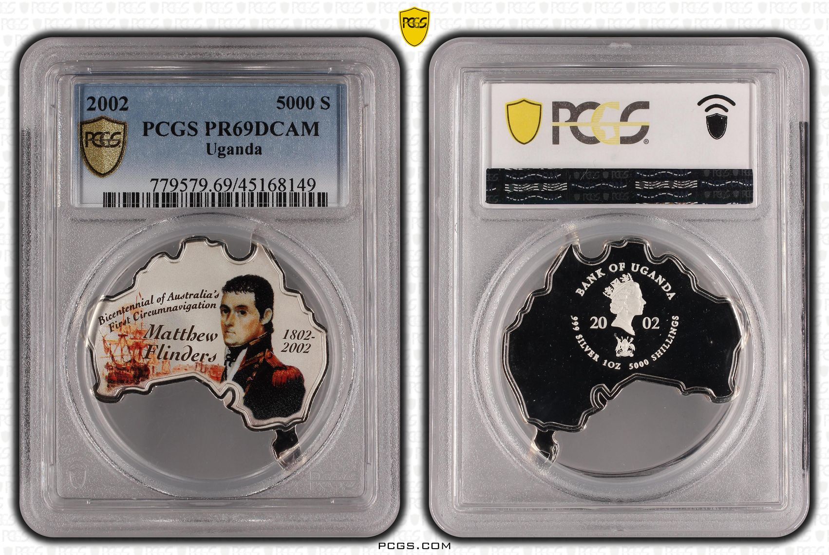 Uganda, Matthew Flinders, POP 3/0, Five Thousand Shillings, 2002, PCGS PR69DCAM