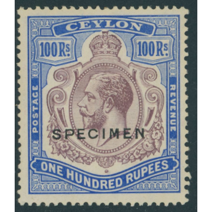 Ceylon 1921-32 Watermark Multiple Script CA 100r. dull purple and blue ...