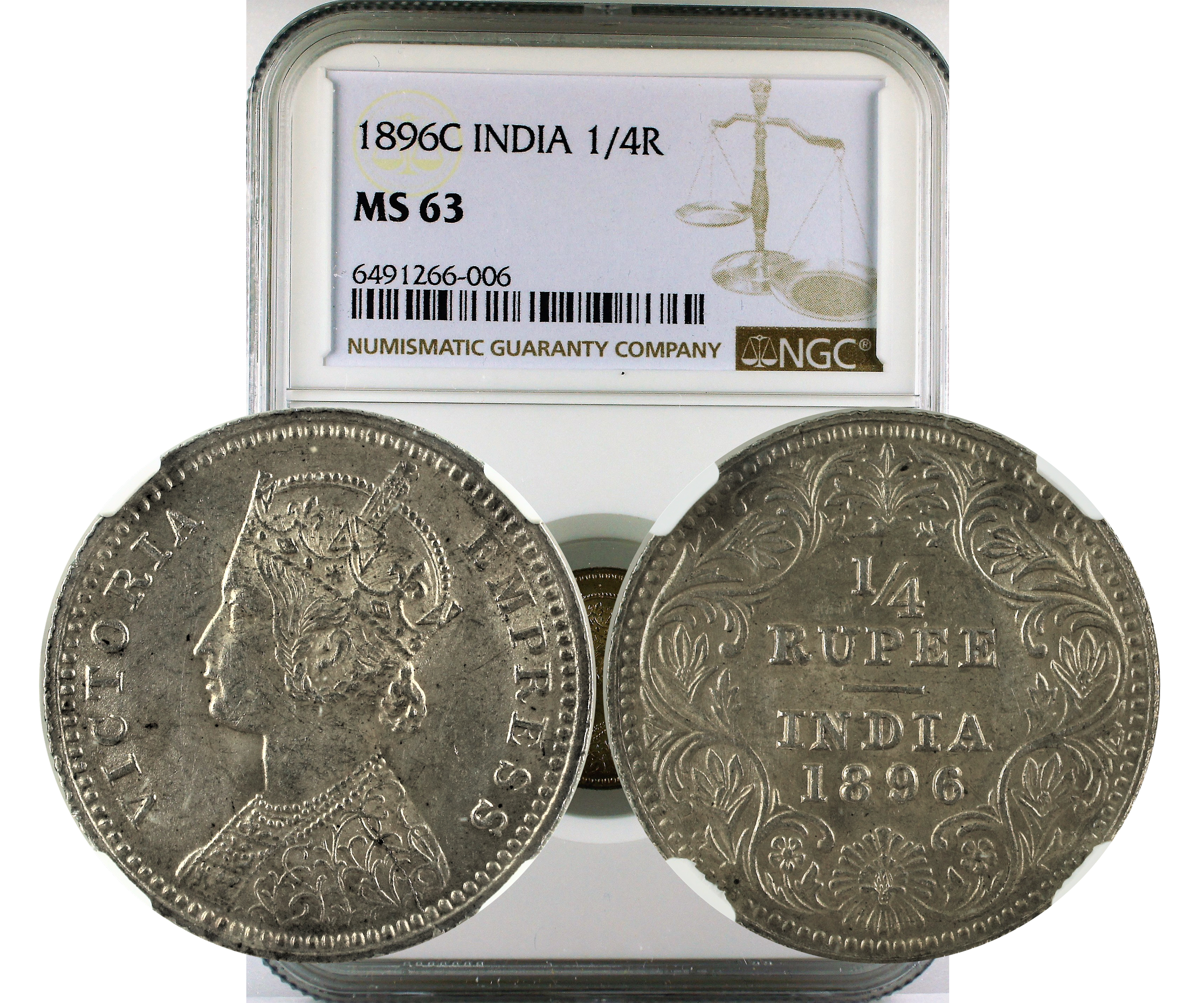 1896C INDIA 1/4R MS 63