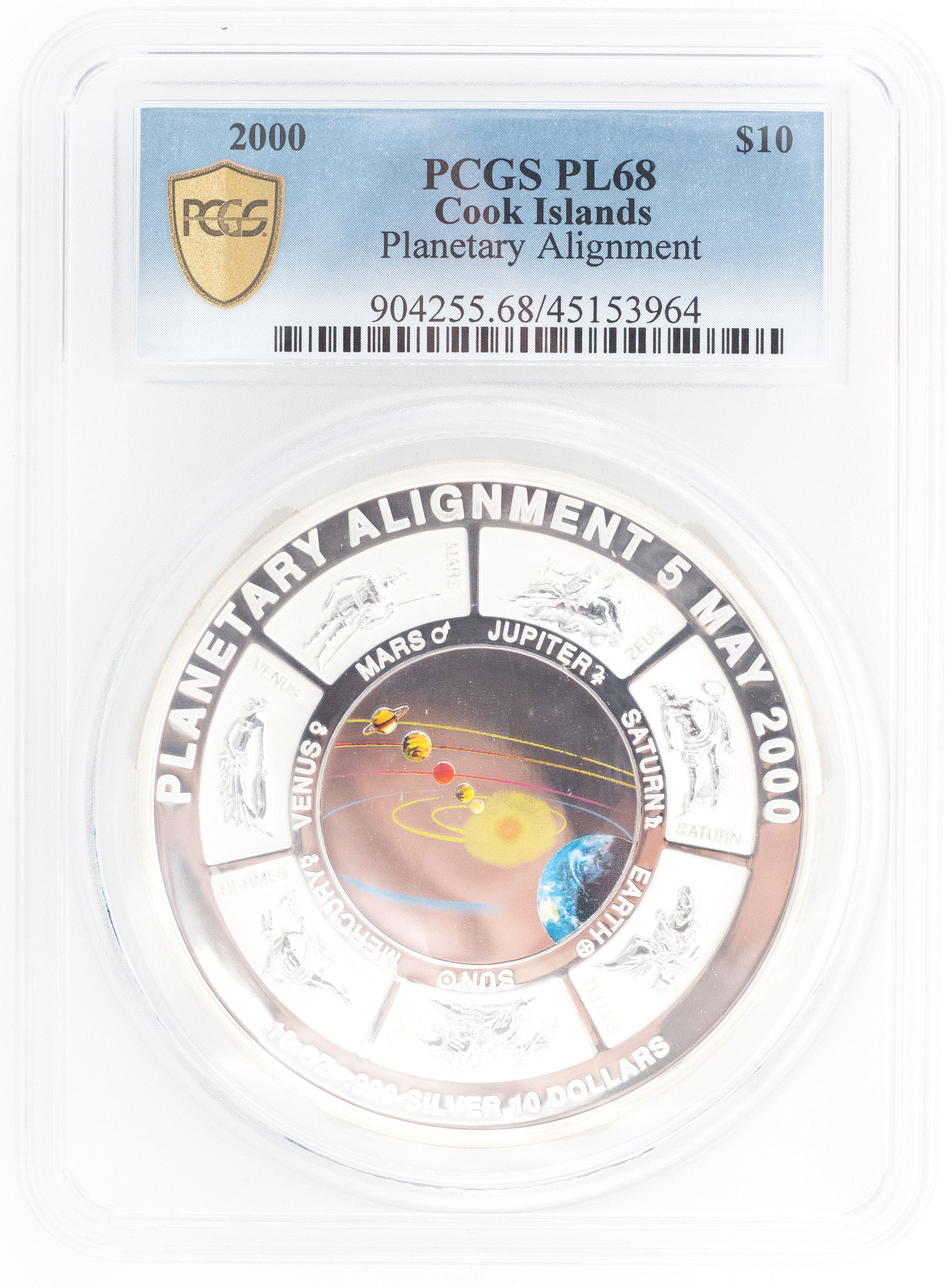 2000 Cook Islands Ten Dollar, $10 99.9% Silver Planetary Alignment PCGS - PL68 POP 1/0 -964