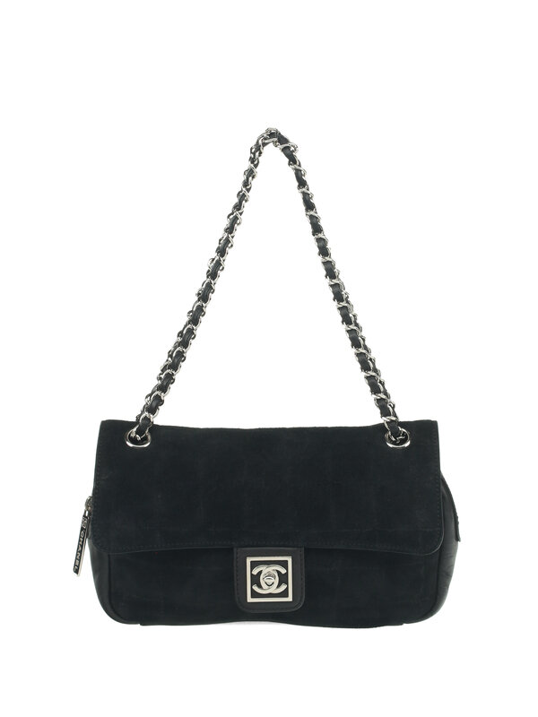 Chanel Chocolate Bar Bag in Black Suede