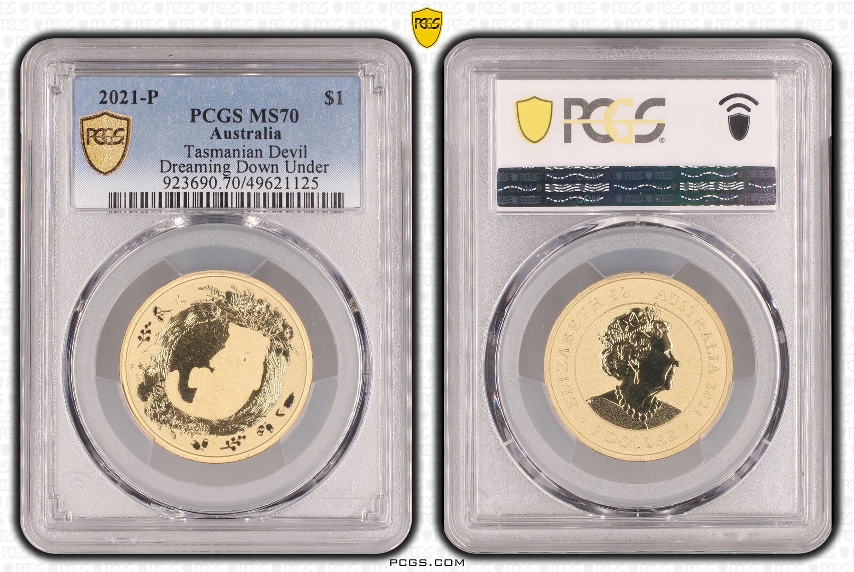 Tasmanian Devil Dreaming Down Under, POP 3/0, One Dollar, 2021-P, PCGS MS70