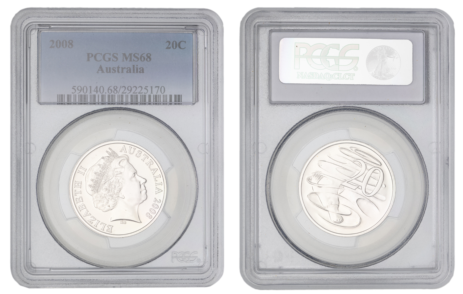 Elizabeth II, Twenty Cent, 2008, PCGS MS68