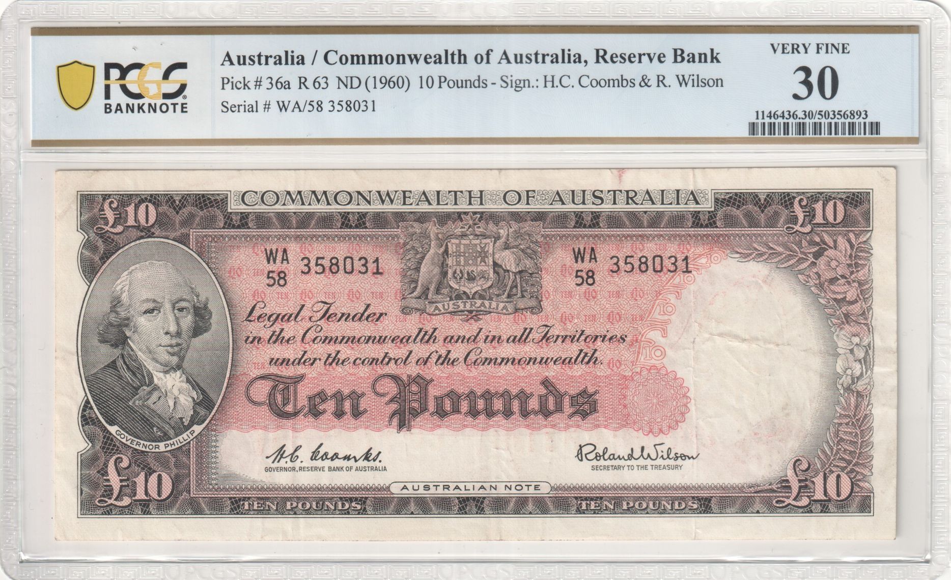 Coombs/Wilson, Ten Pounds, 1960, PCGS Very Fine 30