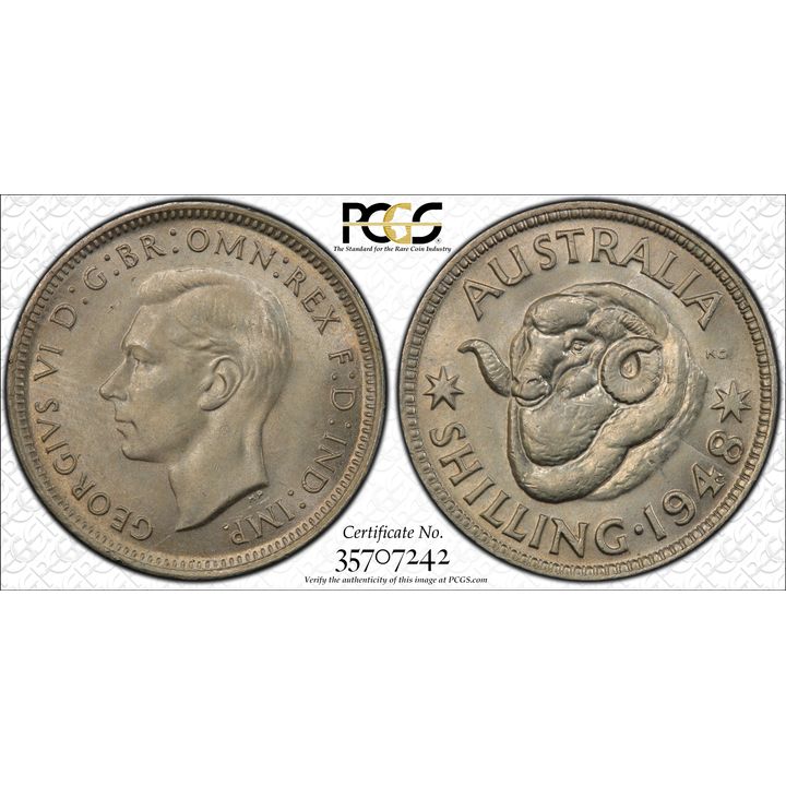 George VI, Shilling, 1948(m), PCGS MS 64+