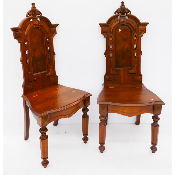 Pair Victorian Carved Walnut Music Chairs- 47''