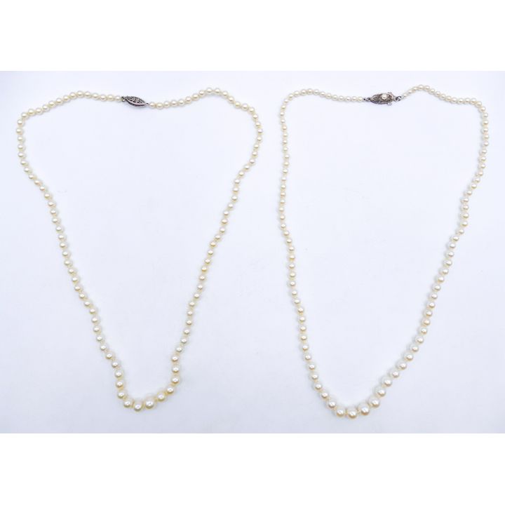 Box 2pc Vintage Pearl 3-7mm Bead Necklaces 18''