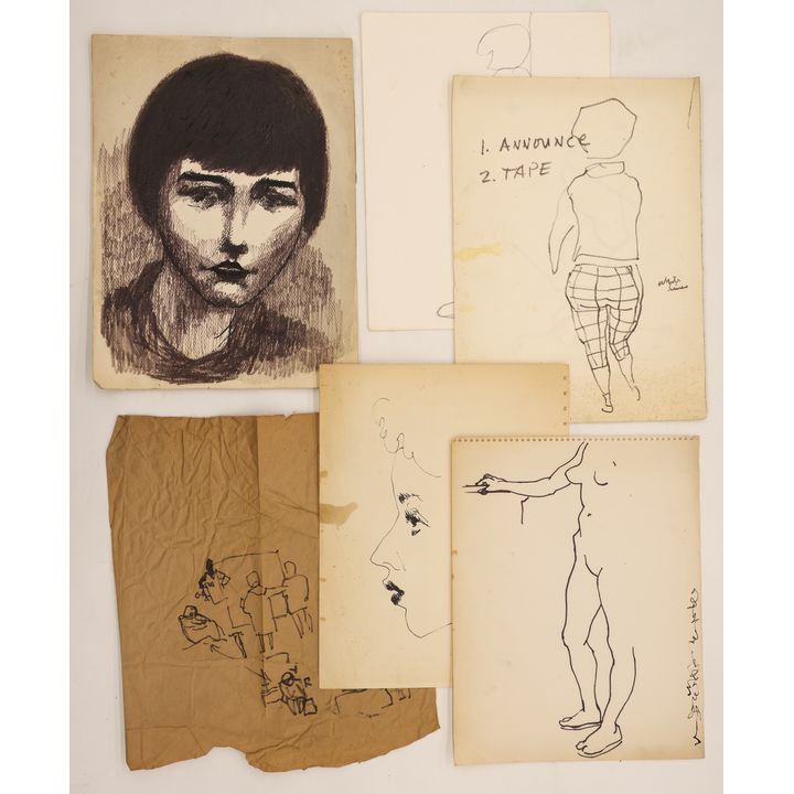 6pc William Cumming Early Figure Ink Drawings 15''x11'' Approx.