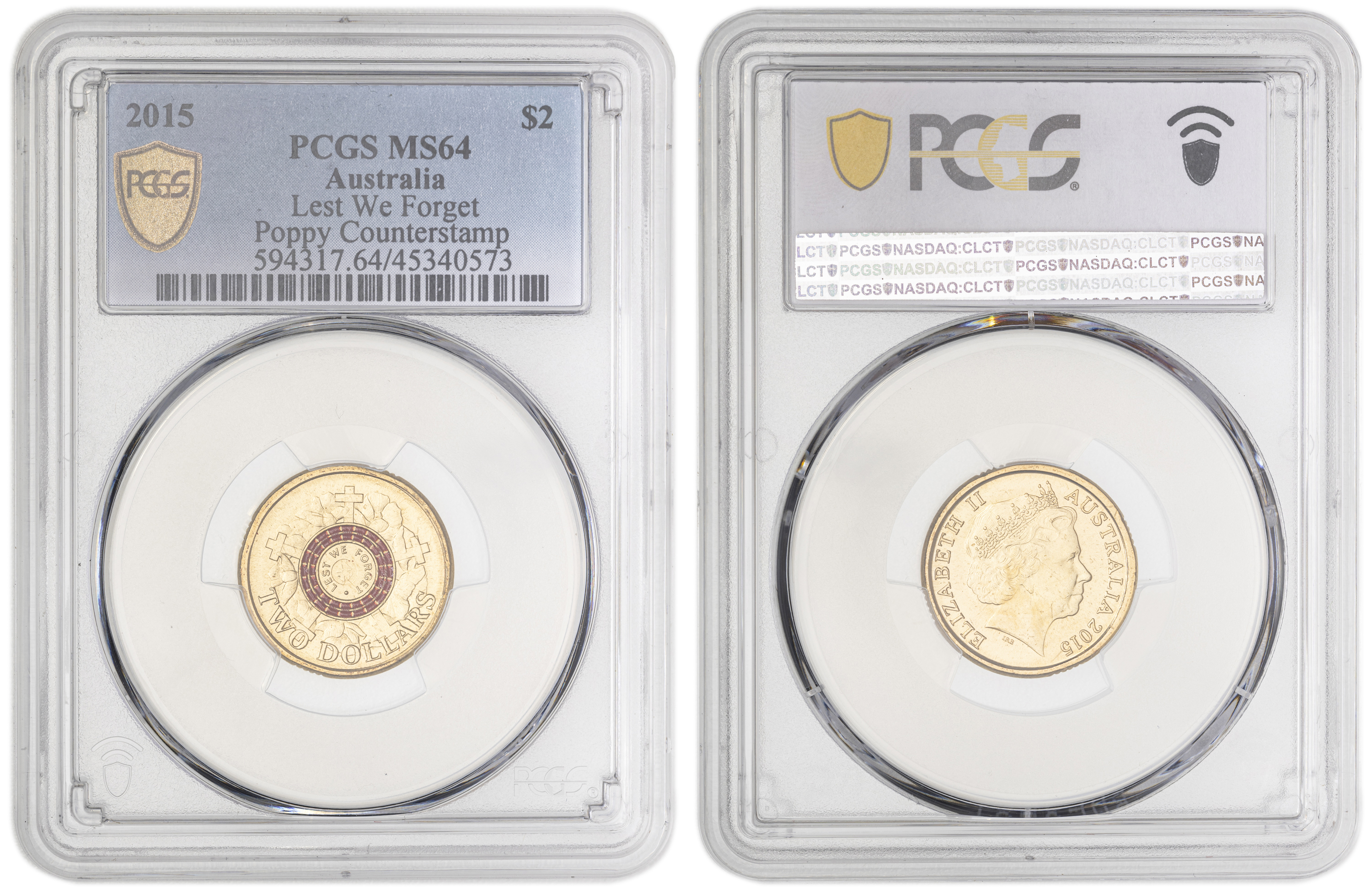 Lest We Forget Poppy Counterstamp, Two Dollar, 2015, PCGS MS64