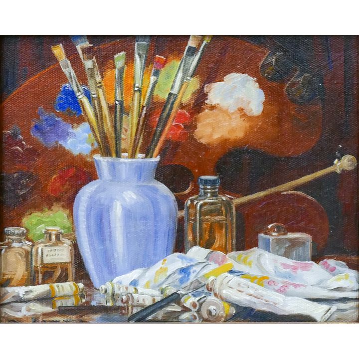 Frank Matter ''Painter's Still Life'' Oil Painting Ornate Framed 15''x17''
