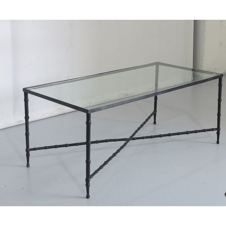 GLASS-TOP STEEL COFFEE TABLE