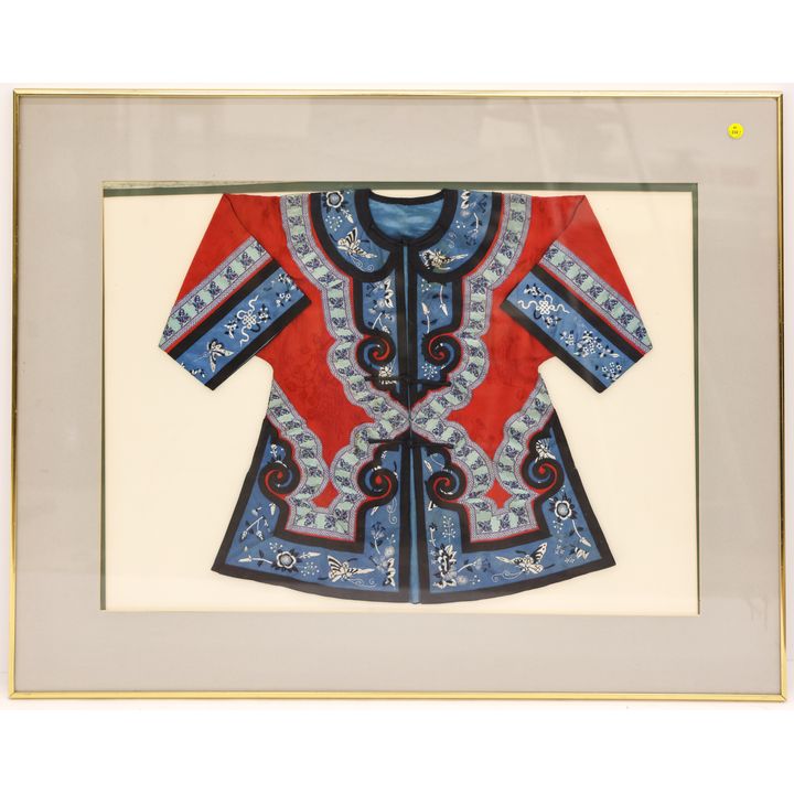 Chinese Silk Embroidered Child's Robe Framed