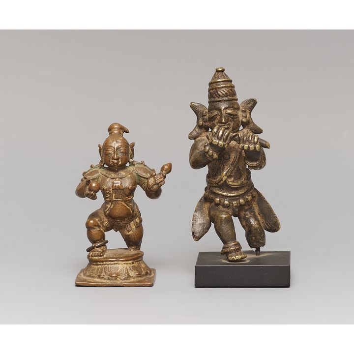 Two Indian copper alloy figures of Krishna. 19th century