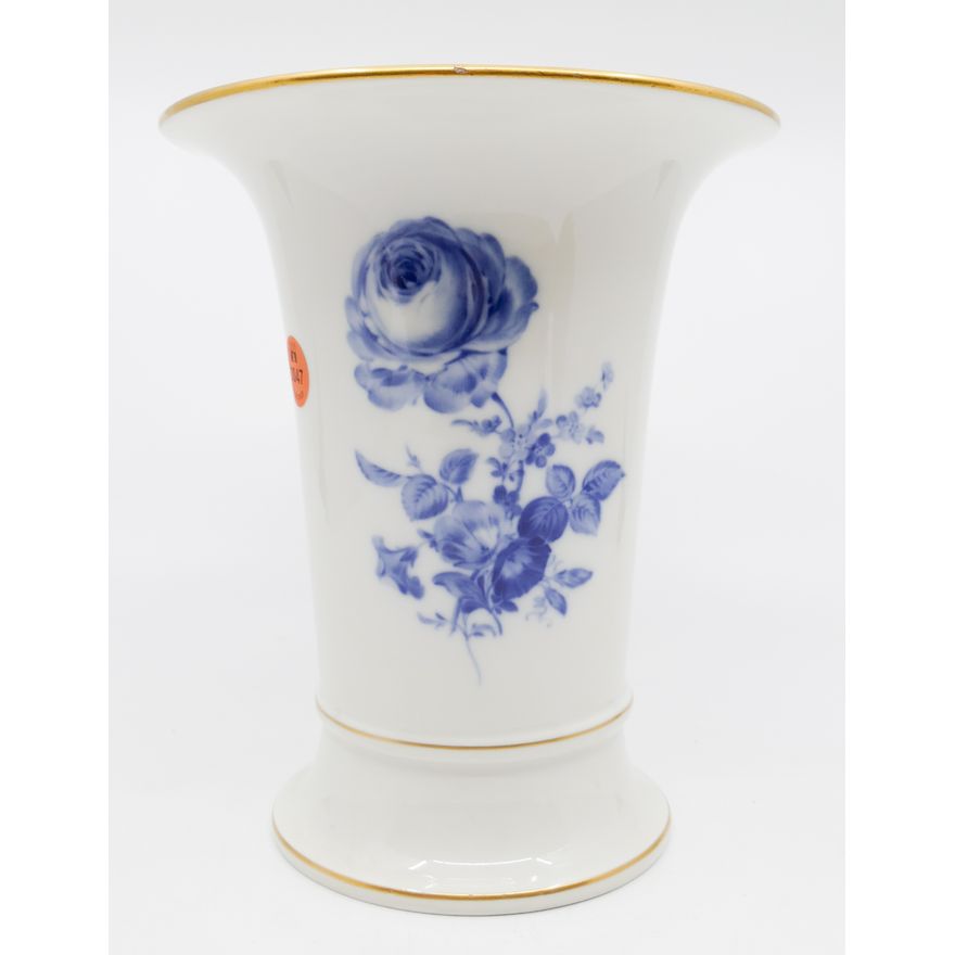 Meissen Blue Rose Porcelain Trumpet Vase- 7.5"