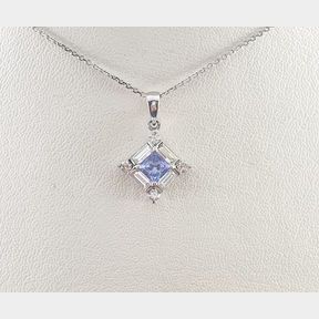 .400CT PRINCESS CUT TAZANITE & .500CT DIAMONDS IN 18CT WHITE GOLD CHAIN AND PENDANT - 51633/361